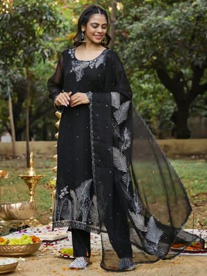 Jaipur Kurti Embroidered Kurta, Trouser/Pant & Dupatta Set