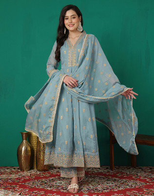 Tasrika Embellished, Embroidered Anarkali Kurta, Bottom & Dupatta Set