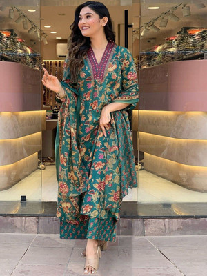 DONNING Art Floral Print Kurta, Palazzo & Dupatta Set