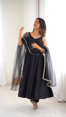 CULTISE QUEEN Solid, Embellished Anarkali Kurta, Bottom & Dupatta Set