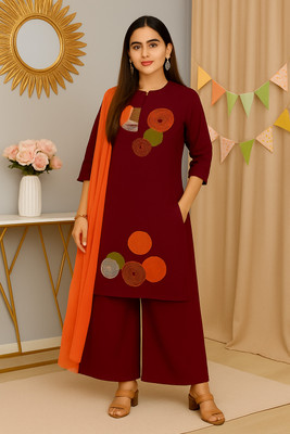 RABIX Embroidered Kurta, Palazzo & Dupatta Set