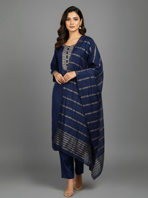 RUVII Embroidered Kurta, Palazzo & Dupatta Set