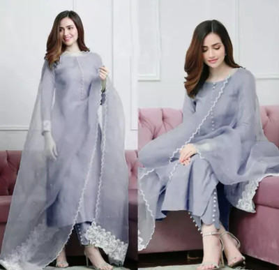 RISHWENTERPRISE Solid, Embroidered Kurta, Trouser/Pant & Dupatta Set