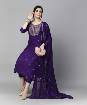 SkyTara Embroidered Kurta, Salwar & Dupatta Set