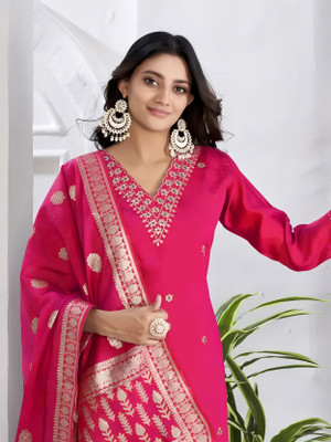 MADHAV WEAVES Embroidered Kurta, Trouser/Pant & Dupatta Set
