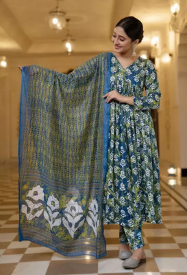 RD Textiles Floral Print Kurta, Palazzo & Dupatta Set