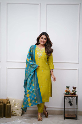 Teegital Embroidered Kurta, Trouser/Pant & Dupatta Set