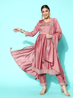Sangria Embroidered Anarkali Kurta, Bottom & Dupatta Set