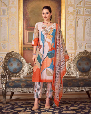 Hritika Embroidered, Floral Print Kurta, Trouser/Pant & Dupatta Set