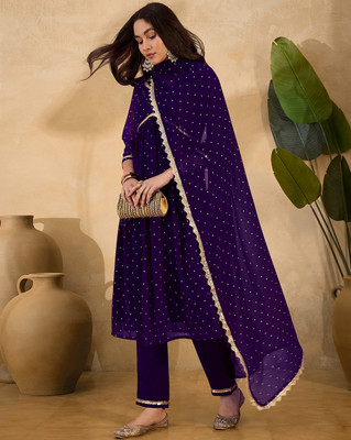 SheWill Embroidered, Polka Print Kurta, Trouser/Pant & Dupatta Set