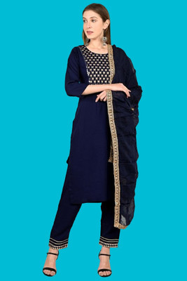 KURTIGHAR Embroidered Kurta, Trouser/Pant & Dupatta Set