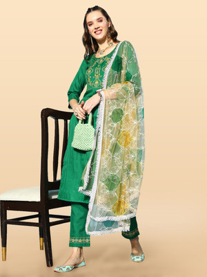 Anouk Rustic Embroidered Kurta, Trouser/Pant & Dupatta Set