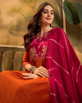 Sangria Embroidered Kurta, Trouser/Pant & Dupatta Set