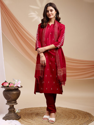 ARADHNA Embroidered Kurta, Churidar & Dupatta Set