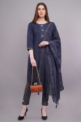 Shifa Textiles Striped Kurta, Trouser/Pant & Dupatta Set