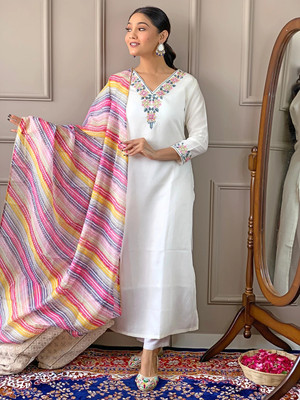 Tective Embroidered, Embellished Kurta, Salwar & Dupatta Set