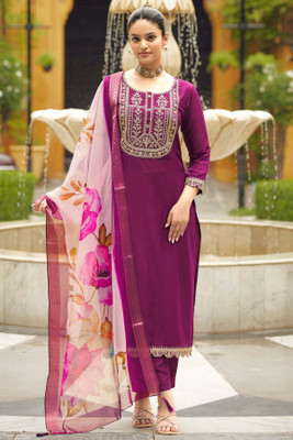 Hetvi Creation Embroidered Kurta, Trouser/Pant & Dupatta Set