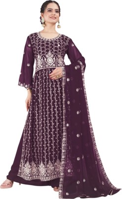 MUMAL Embroidered Kurta, Palazzo & Dupatta Set