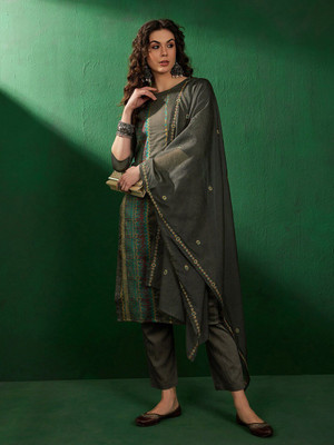 Sangria Embroidered Kurta, Trouser/Pant & Dupatta Set