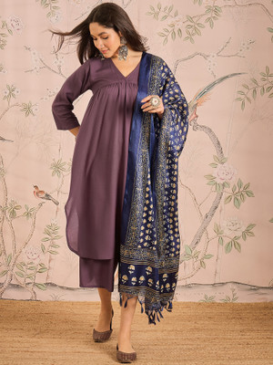 InWeave Solid Kurta, Palazzo & Dupatta Set