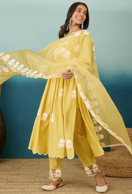 SheWill Embroidered Anarkali Kurta, Bottom & Dupatta Set