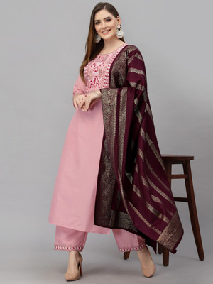 CLAVINET Embroidered Kurta, Trouser/Pant & Dupatta Set