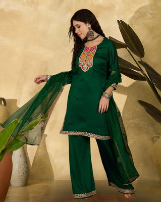 Tasrika Embroidered Kurta, Palazzo & Dupatta Set
