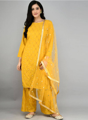 jenswi Embellished Kurta, Palazzo & Dupatta Set