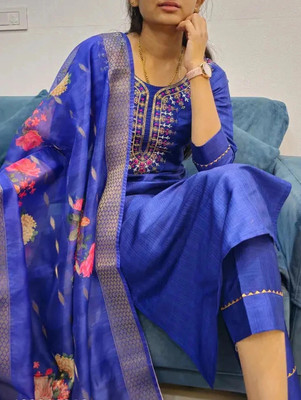 LifeSky Embroidered Anarkali Kurta, Bottom & Dupatta Set