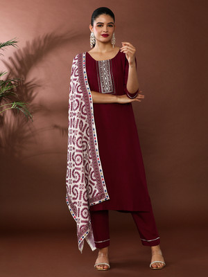 Jaipur Kurti Embroidered Kurta, Trouser/Pant & Dupatta Set