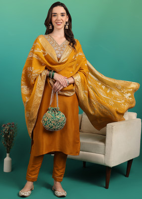 DSK Studio Embroidered Kurta, Trouser/Pant & Dupatta Set