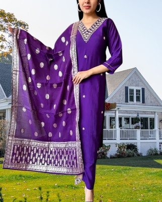 Psfashion Embroidered Kurta, Trouser/Pant & Dupatta Set