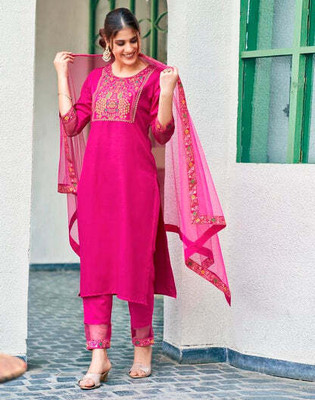 VEERACOLLECTION Embroidered Kurta, Salwar & Dupatta Set