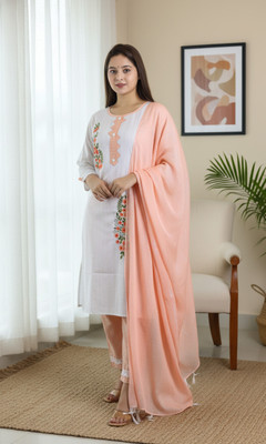 Sunbright Solid, Embroidered, Embroidered Kurta, Trouser/Pant & Dupatta Set