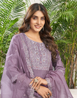 Tasrika Embroidered, Embellished Kurta, Salwar & Dupatta Set