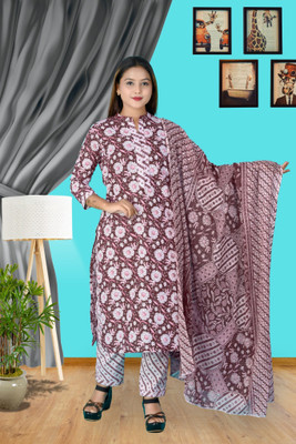Suskriti Floral Print Kurta, Trouser/Pant & Dupatta Set