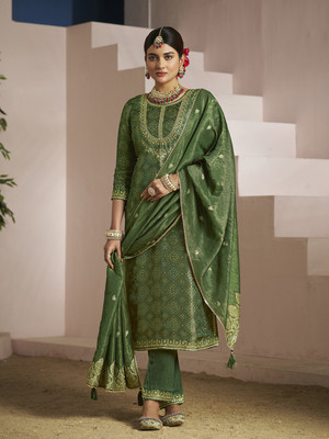 Sangria Embroidered Kurta, Trouser/Pant & Dupatta Set