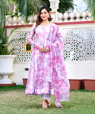 GRISHU COLLECTION Floral Print Anarkali Kurta, Bottom & Dupatta Set
