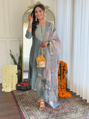 Vaidehi Fashion Embroidered Kurta, Trouser/Pant & Dupatta Set