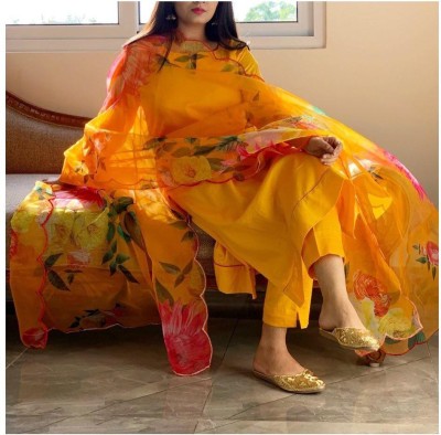 R CREATION Floral Print Kurta, Palazzo & Dupatta Set