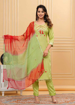 Ajantatextile Embroidered Kurta, Trouser/Pant & Dupatta Set