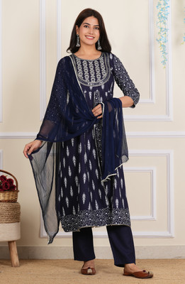Trendjio Printed, Embroidered Kurta, Palazzo & Dupatta Set