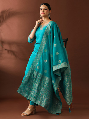 Jaipur Kurti Embroidered Kurta, Trouser/Pant & Dupatta Set