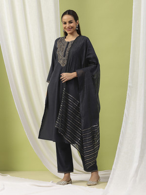 Nayam By Lakshita Embroidered Kurta, Palazzo & Dupatta Set