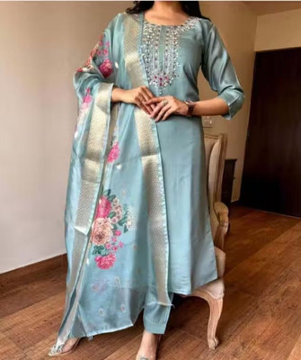 Shyam Creation Embroidered Kurta, Trouser/Pant & Dupatta Set
