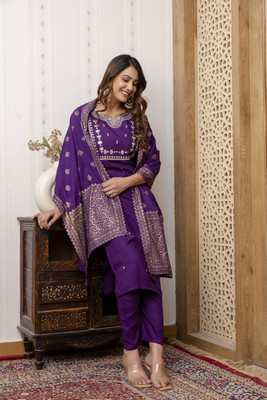 KROWFLY Embroidered Kurta, Trouser/Pant & Dupatta Set