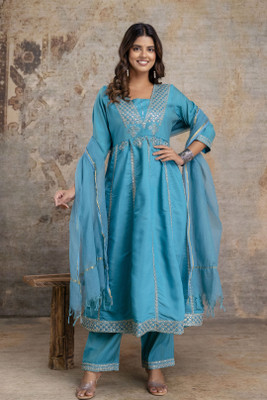 ANOUK Embroidered Anarkali Kurta, Bottom & Dupatta Set