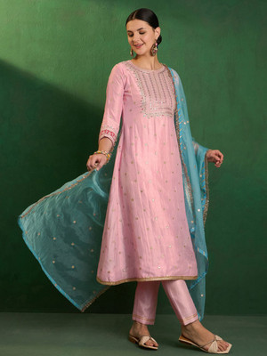 Sangria Embroidered Kurta, Trouser/Pant & Dupatta Set