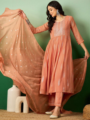 Sangria Embroidered Anarkali Kurta, Bottom & Dupatta Set