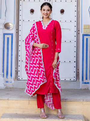 Eeloo Solid Kurta, Trouser/Pant & Dupatta Set